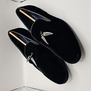 GIORGIO BRUTINI Cowell Black Velvet Slip On Loafer Gunmetal Pointed Tassels